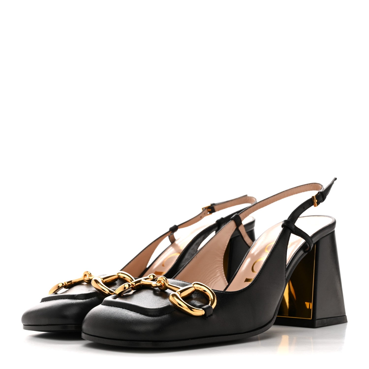 Gucci Malaga Kid Horsebit 75mm Slingback Pumps 37 Black 4 of 9