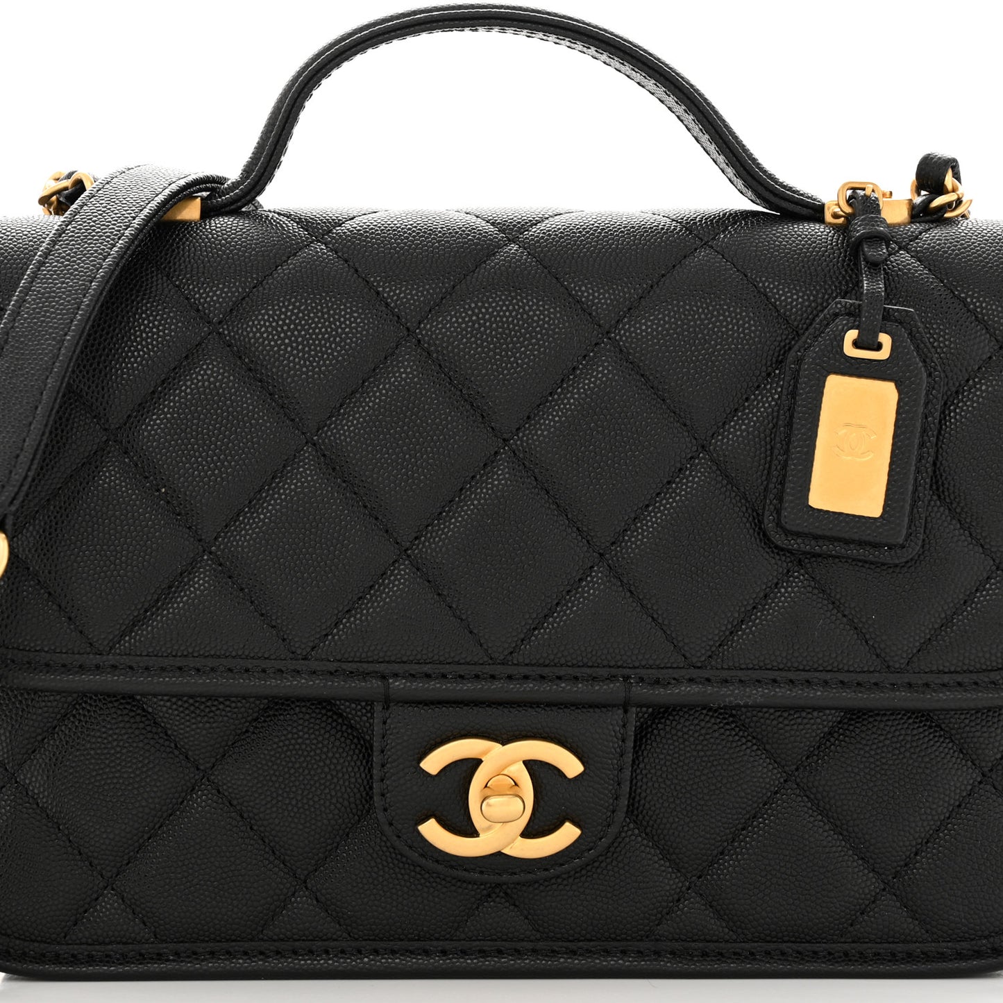Caviar Quilted School Memory Small Top Handle Flap Black