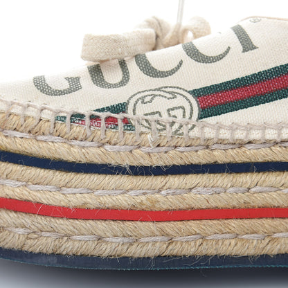 Gucci Canvas Logo Lace-Up Platform Espadrilles 36.5 Greggio Grege 9 of 15