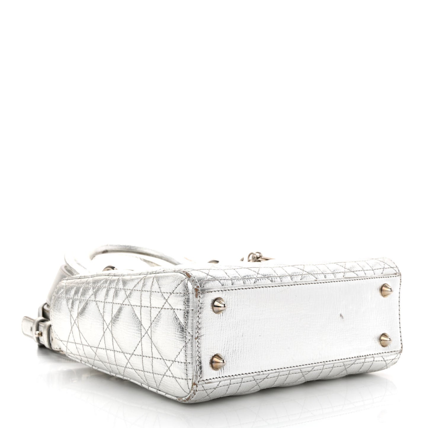 Metallic Grained Calfskin Cannage Small Lucky Badges My Lady Dior Silver