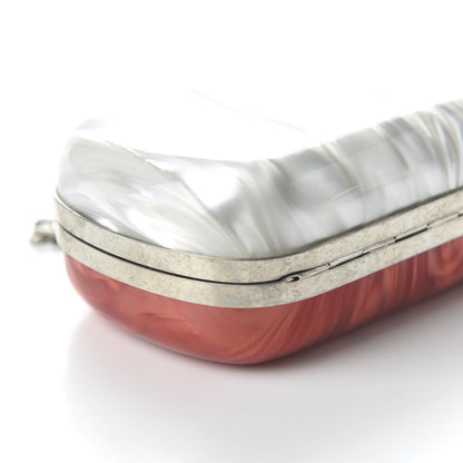 Alexander McQueen Marble Plexiglas Skull Box Chain Clutch Silver White Red 6 of 9