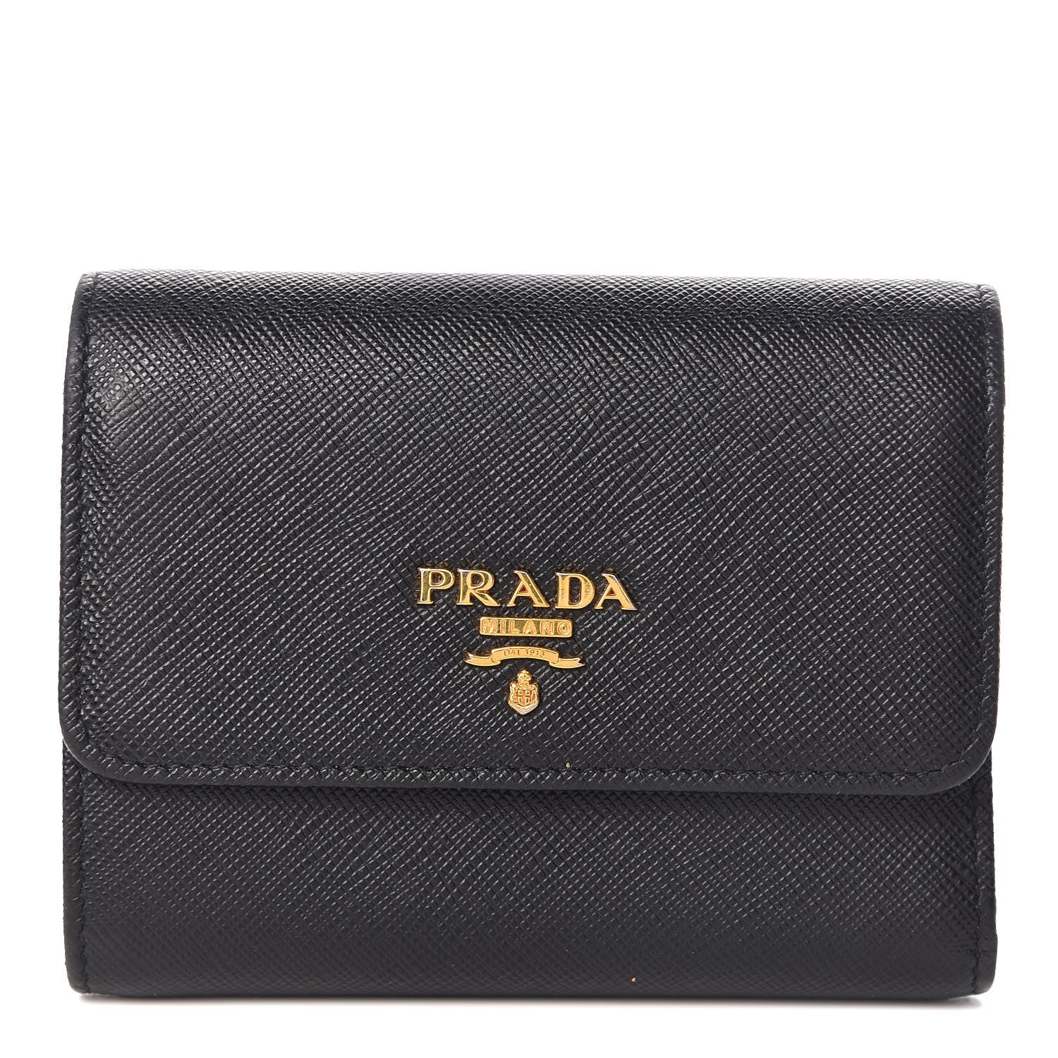Prada Saffiano Metal Tri-Fold Wallet Black 1 of 9