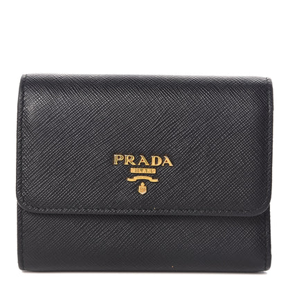 Prada Saffiano Metal Tri-Fold Wallet Black 1 of 9