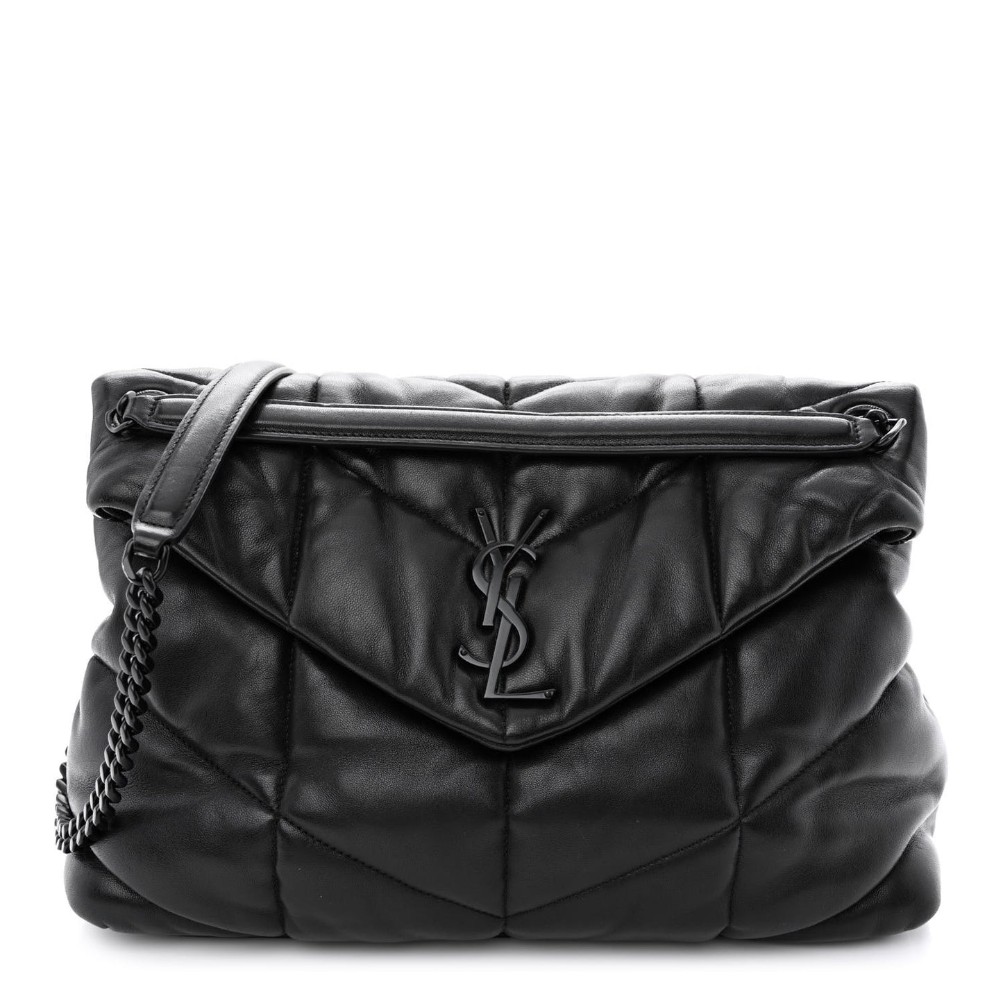 Lambskin Quilted Monogram Monochrome Medium Loulou Puffer Chain Satchel Black
