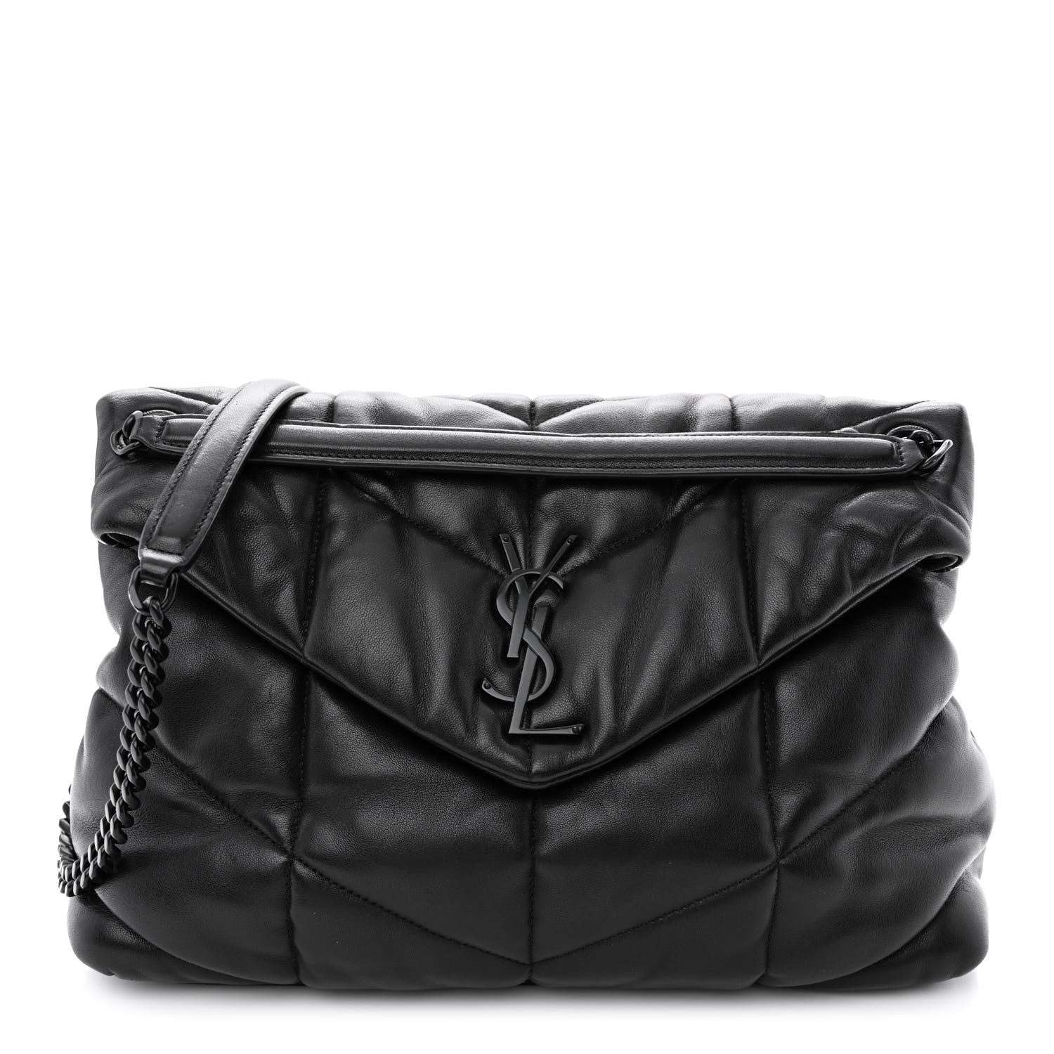 Saint Laurent Lambskin Quilted Monogram Monochrome Medium Loulou Puffer Chain Satchel Black 1 of 11