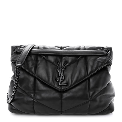 Saint Laurent Lambskin Quilted Monogram Monochrome Medium Loulou Puffer Chain Satchel Black 1 of 11