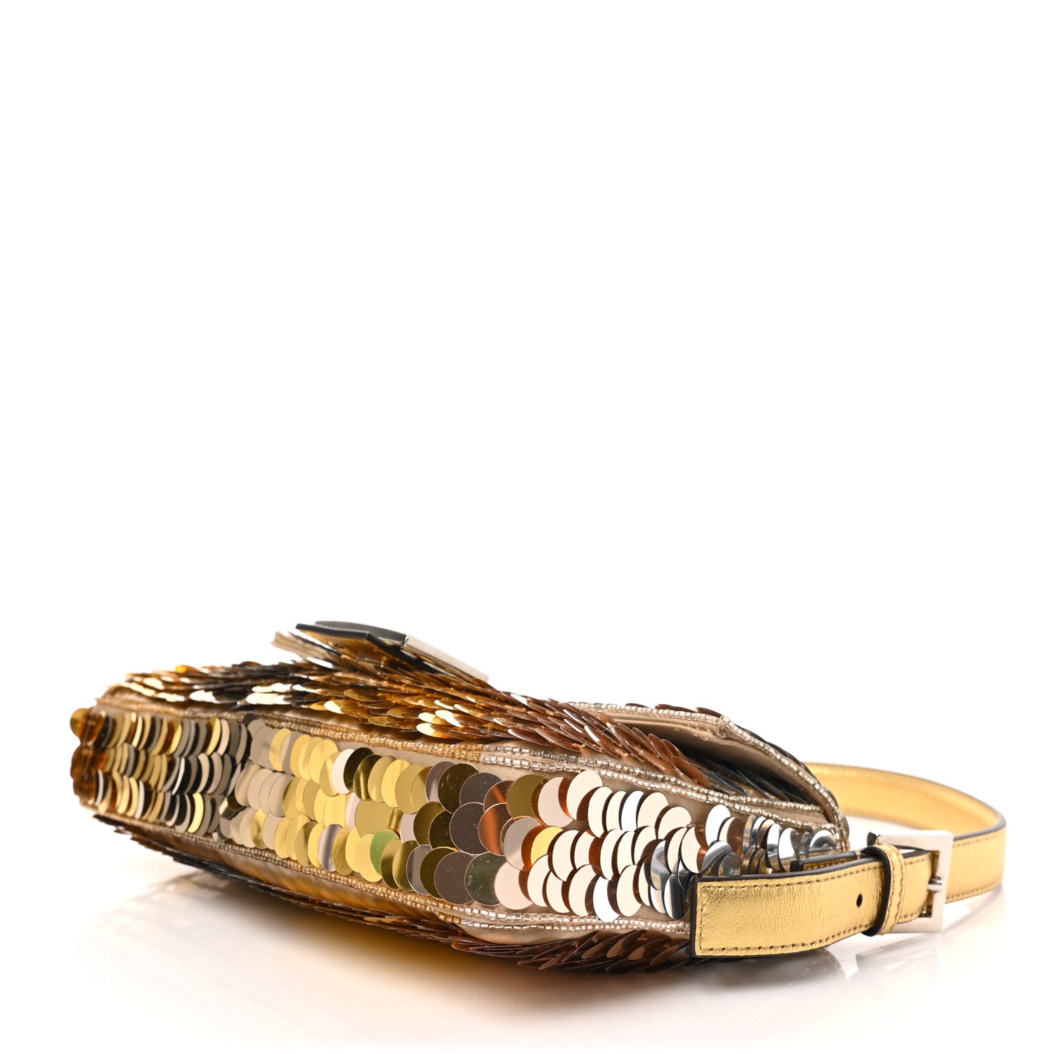 Fendi Sequin Paillettes Vitello Laminato Striped Baguette 1997 Oro Sfumato 8 of 8