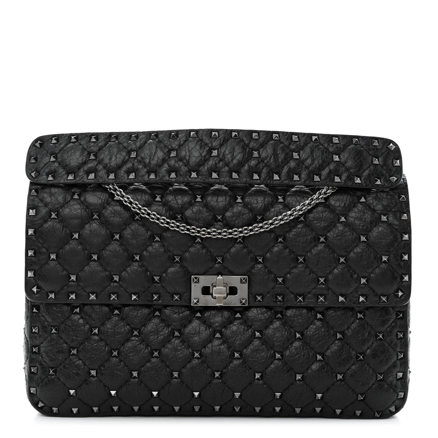 Valentino Garavani Craquele Nappa Large Rockstud Spike Shoulder Bag Black 3 of 13