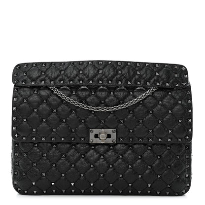 Valentino Garavani Craquele Nappa Large Rockstud Spike Shoulder Bag Black 3 of 13