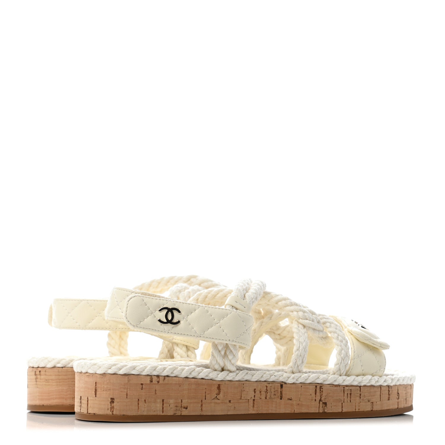 Chanel Cord Lambskin Quilted Logo Sandals 35 Ivory 3 of 6