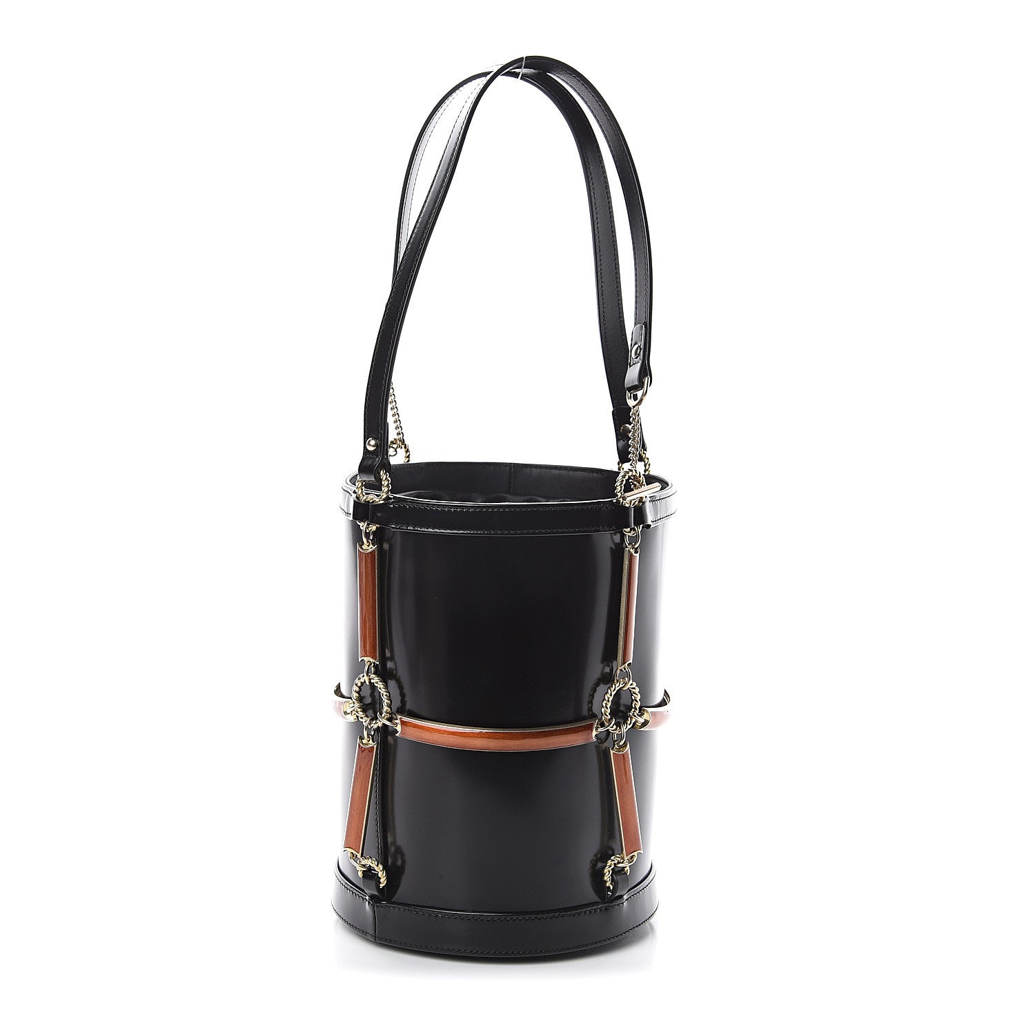 Gucci Lambskin Vinyl Enamel Mini Bucket Bag Black Ruggine 1 of 8