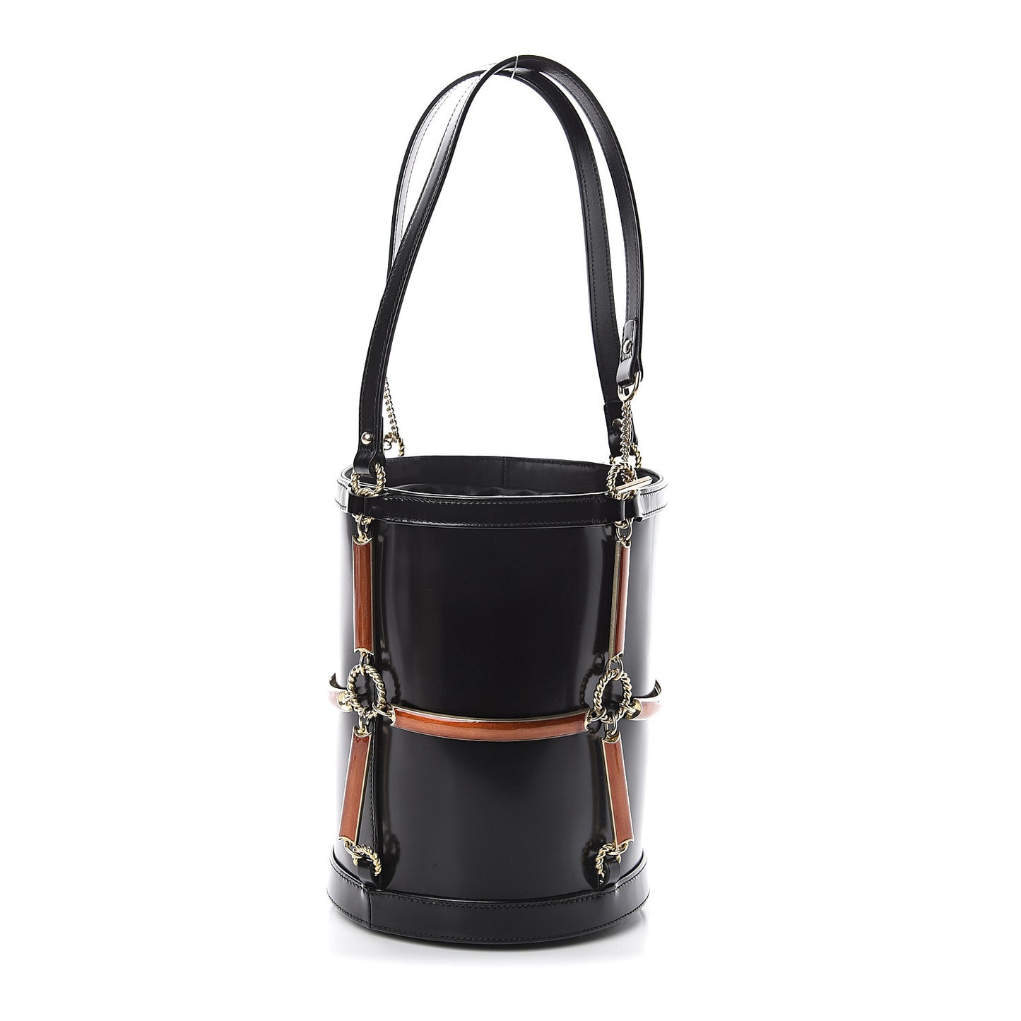 Lambskin Vinyl Enamel Mini Bucket Bag Black Ruggine