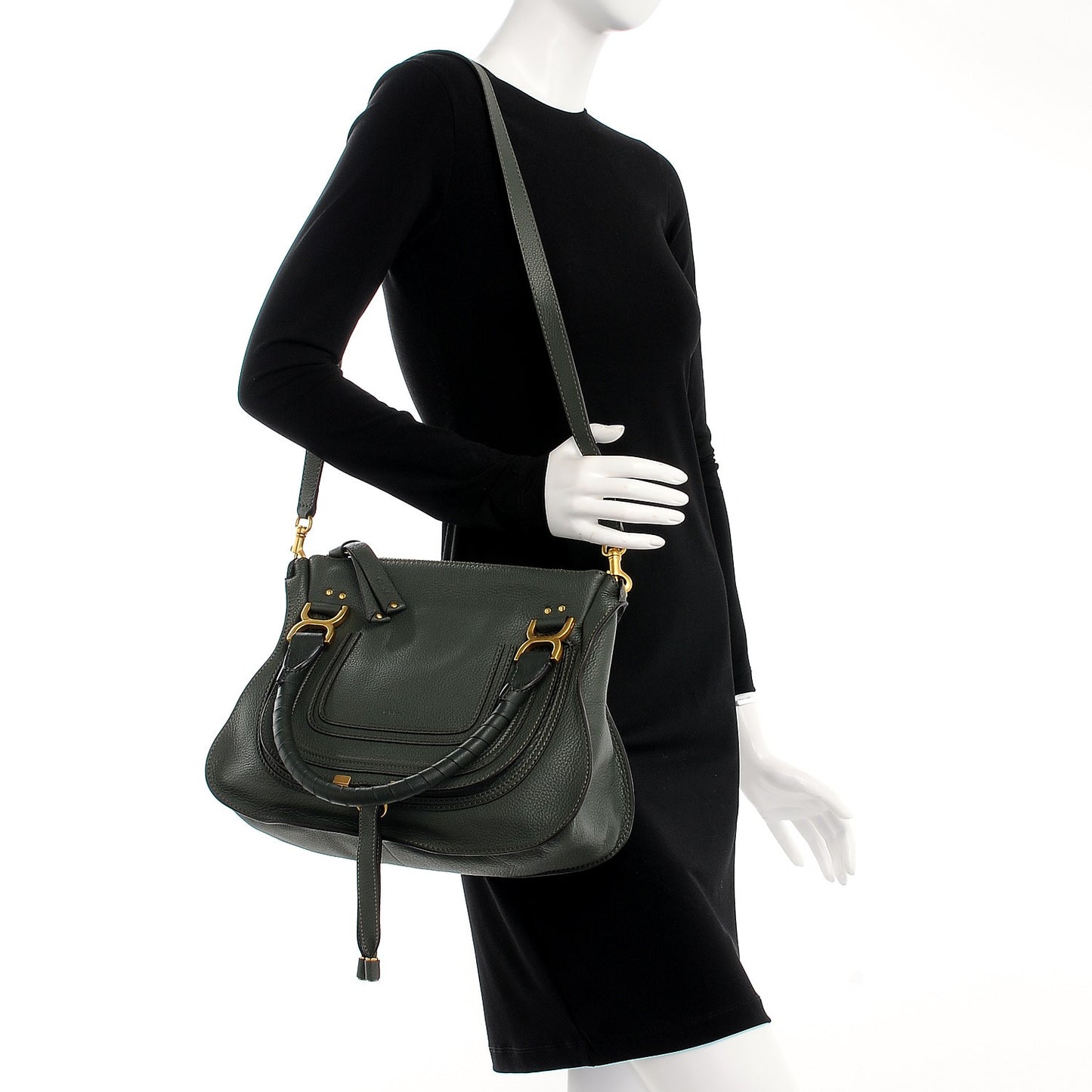 Calfskin Medium Marcie Satchel Midnight Green