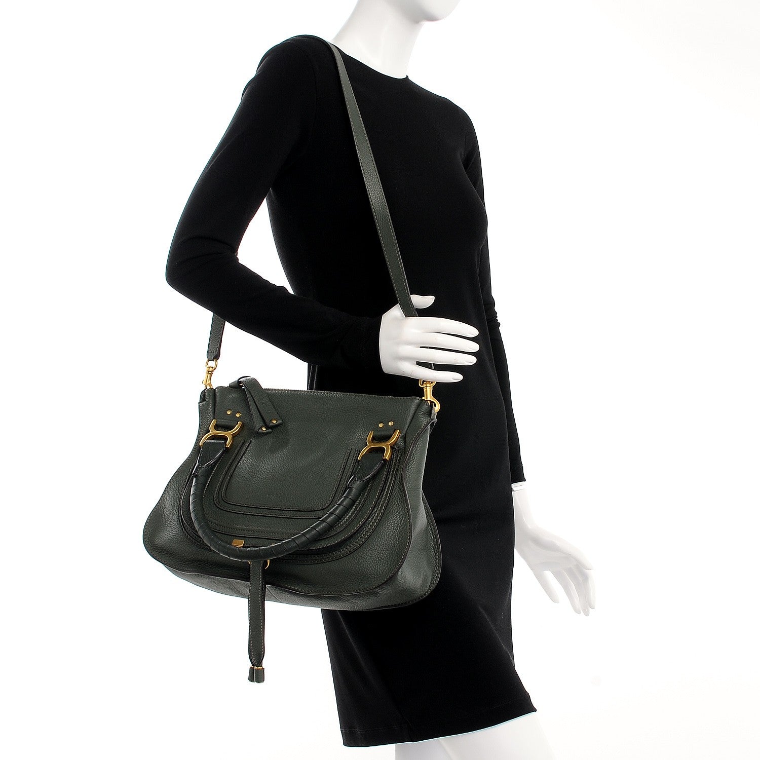Chloe Calfskin Medium Marcie Satchel Midnight Green 2 of 8