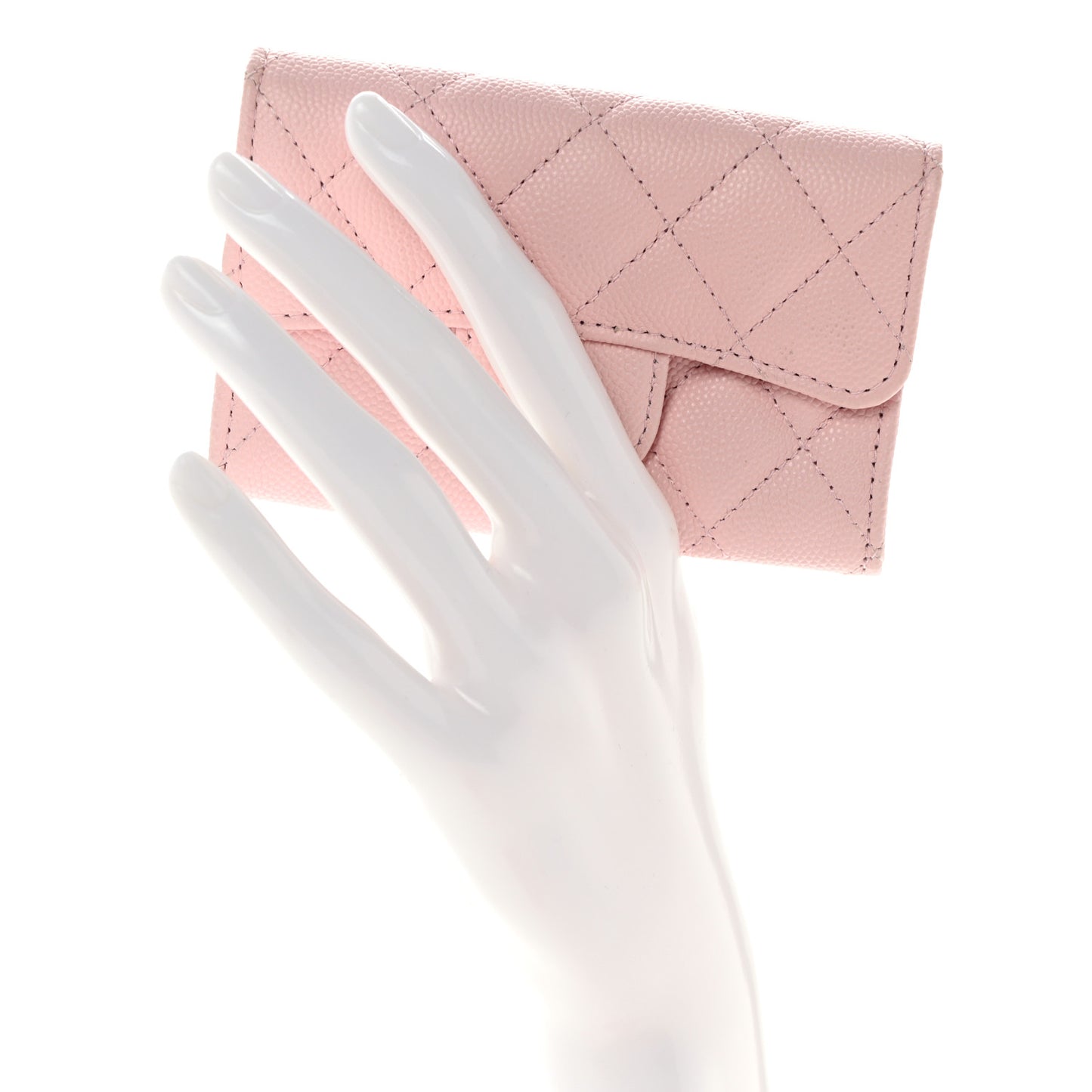 Caviar Quilted Flap Card Holder Wallet Light Pink