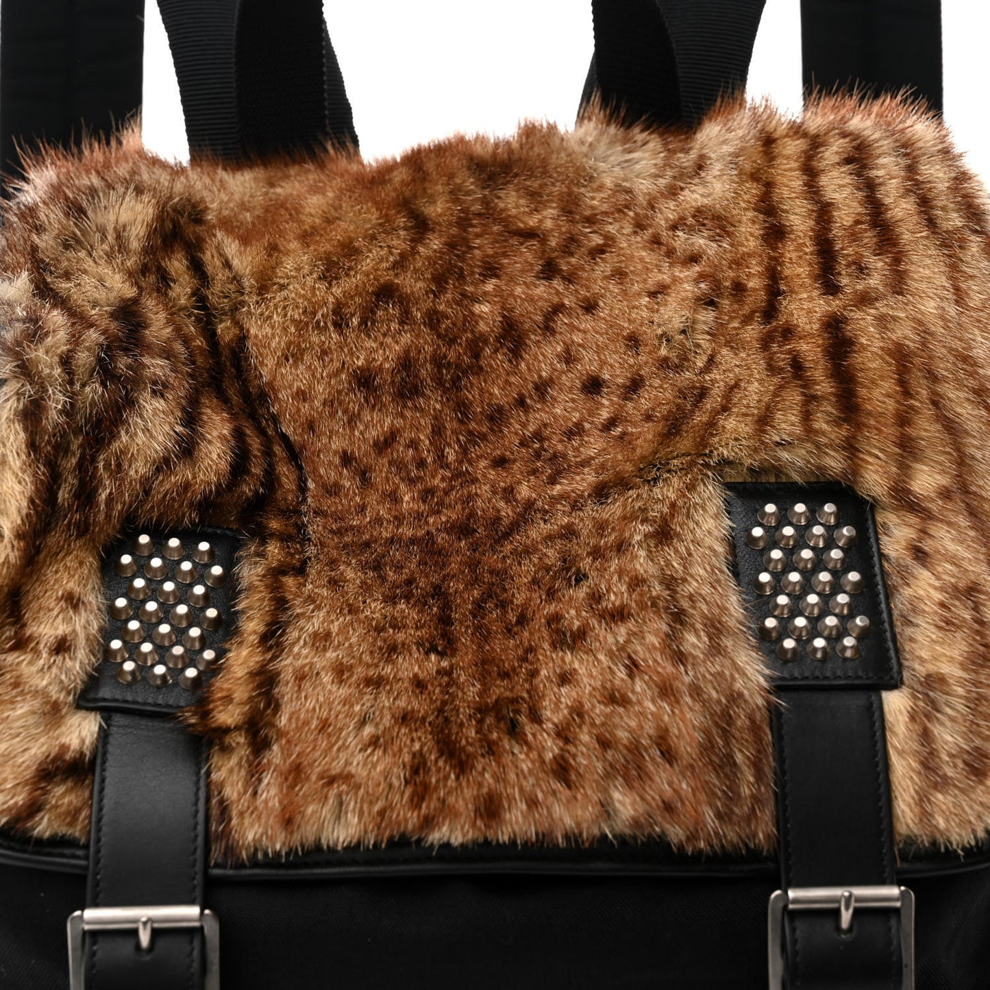 Canvas Shearling Tiger Print Backpack Black