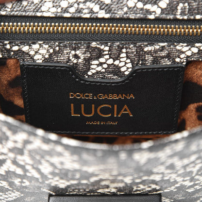 Dolce & Gabbana Lace Printed Calfskin Lucia Top Handle Bag Black 6 of 6