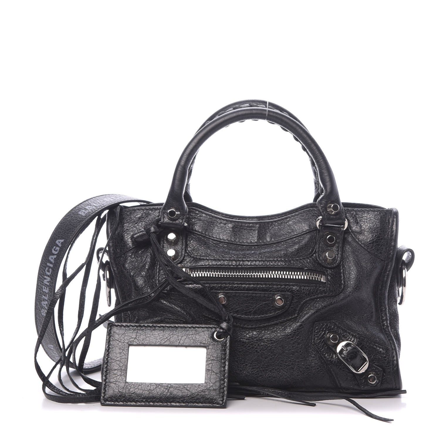 Balenciaga Agneau Classic Silver Hardware Mini City Logo Strap Black 1 of 10