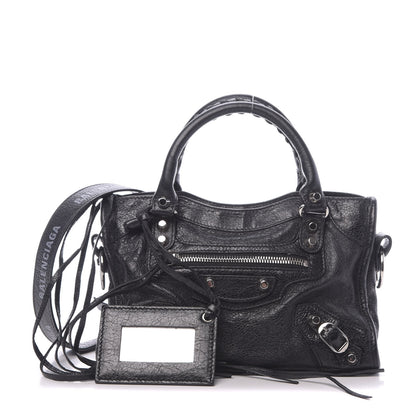 Balenciaga Agneau Classic Silver Hardware Mini City Logo Strap Black 1 of 10