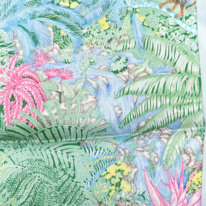 Hermes Silk Twill Faubourg Tropical Scarf 90 Bleu Vert Jaune 2 of 6