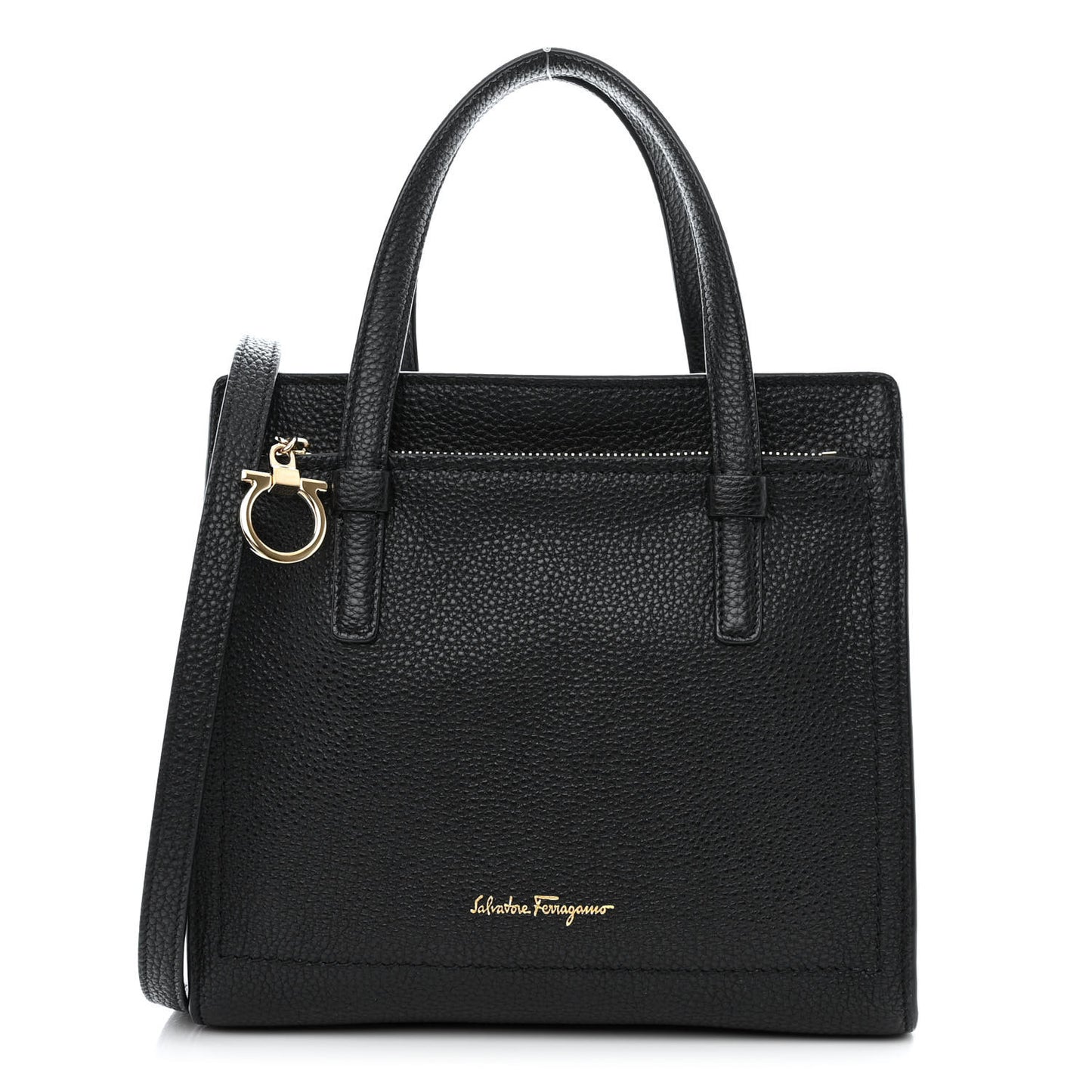 Hammered Calfskin Double Handle Small Amy Tote Black