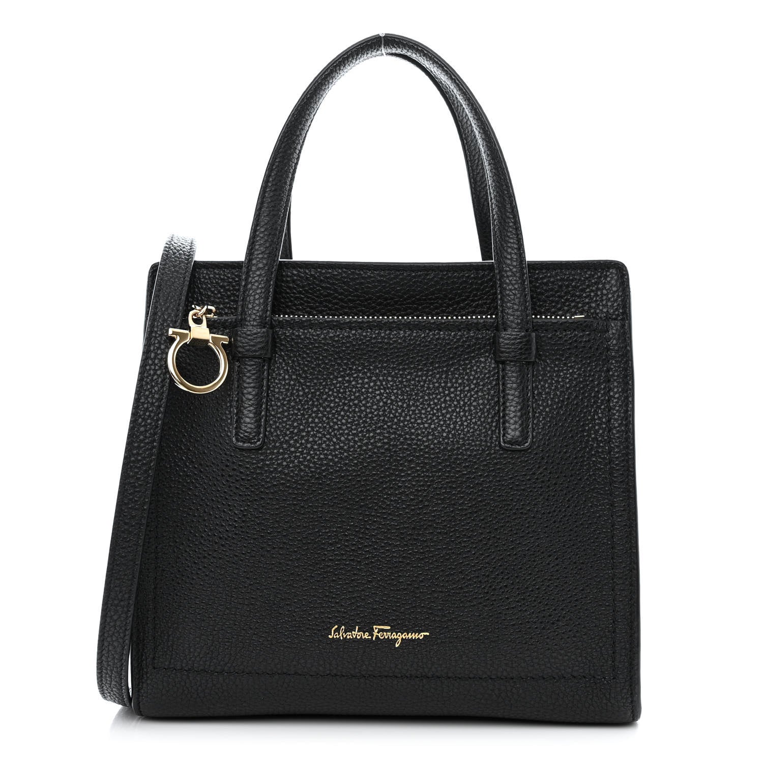 Salvatore Ferragamo Hammered Calfskin Double Handle Small Amy Tote Black 1 of 10