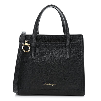 Salvatore Ferragamo Hammered Calfskin Double Handle Small Amy Tote Black 1 of 10