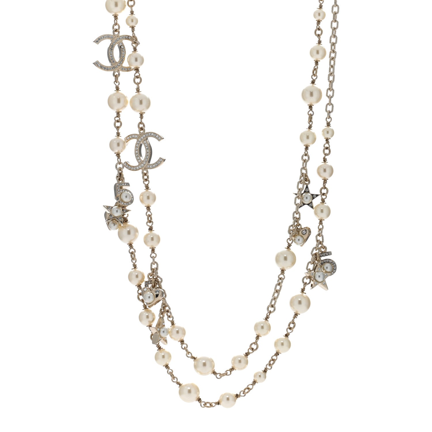 Chanel Crystal Pearl No 5 CC Long Necklace Light Gold 1 of 4