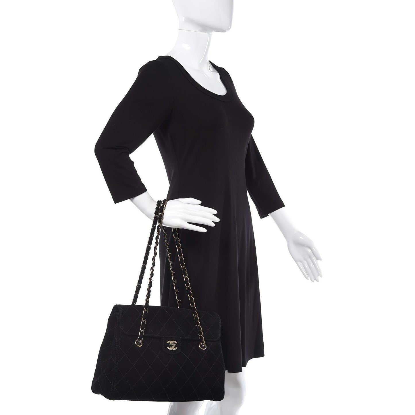 Suede Diamond Stitched Flap Bag Black
