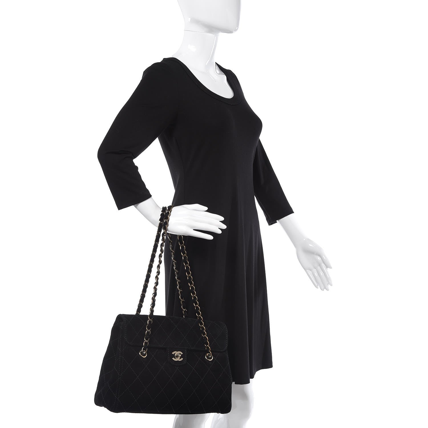 Chanel Suede Diamond Stitched Flap Bag Black 2 of 9