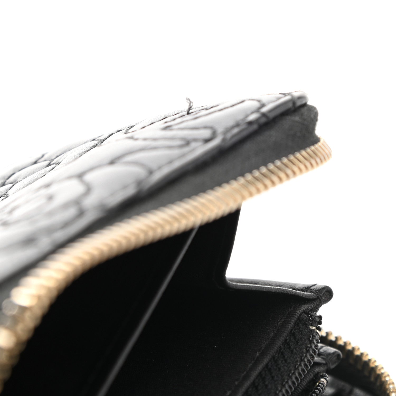 Chanel Lambskin Camellia Embossed Large Zip Around Gusset Wallet Black 9 of 10