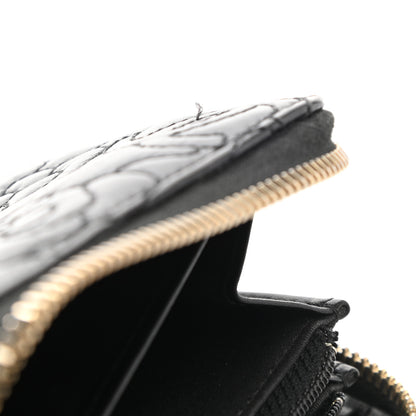 Chanel Lambskin Camellia Embossed Large Zip Around Gusset Wallet Black 9 of 10