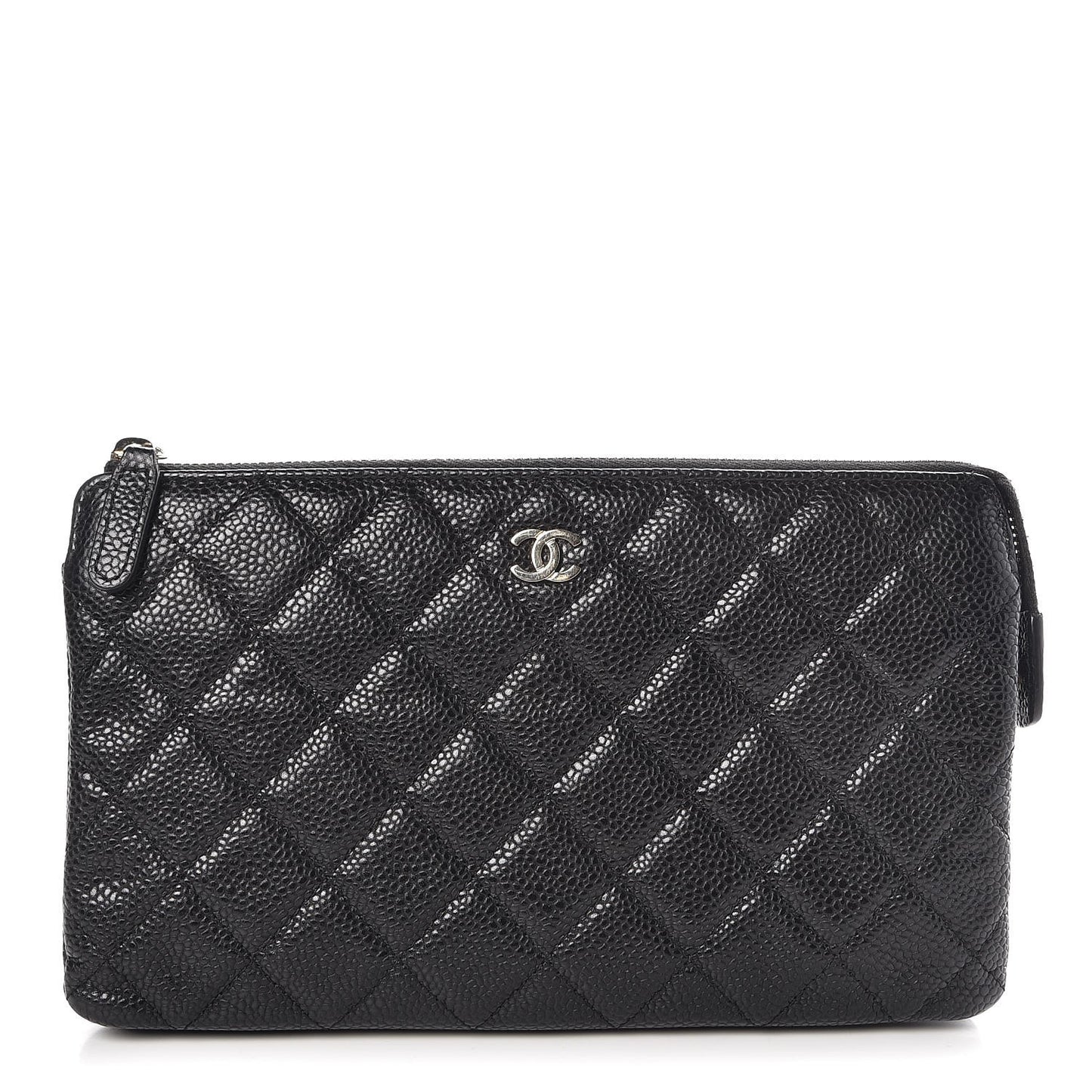 Iridescent Caviar Quilted Large Zipped Clutch Black