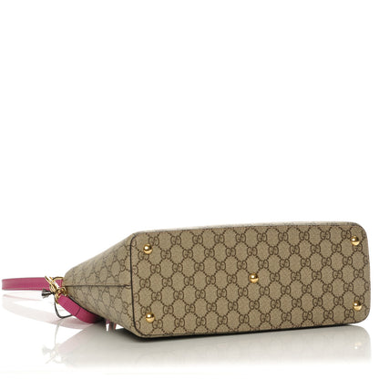 Gucci GG Supreme Monogram Moon Calfskin Small Zip Top Tote Beige Ebony Hibiscus Red New Rosette 4 of 7