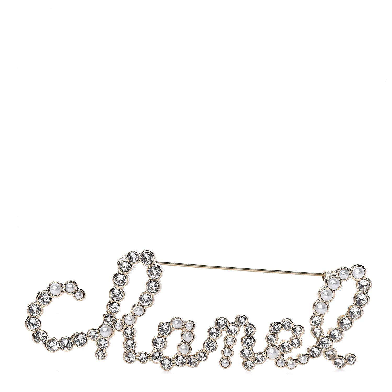 Chanel Metal Glass Swirling Pearls Brooch Pin Gold 1 of 4