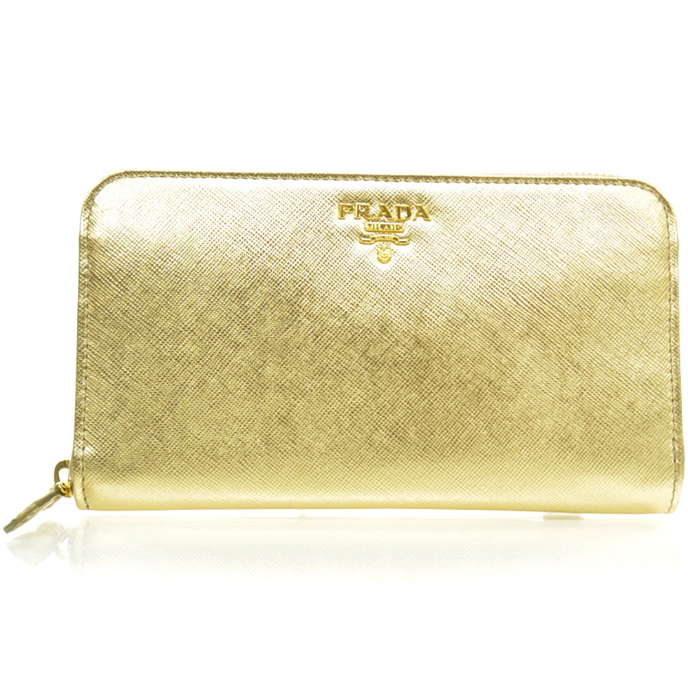 Prada Saffiano Zip Around Wallet Platino 1 of 7