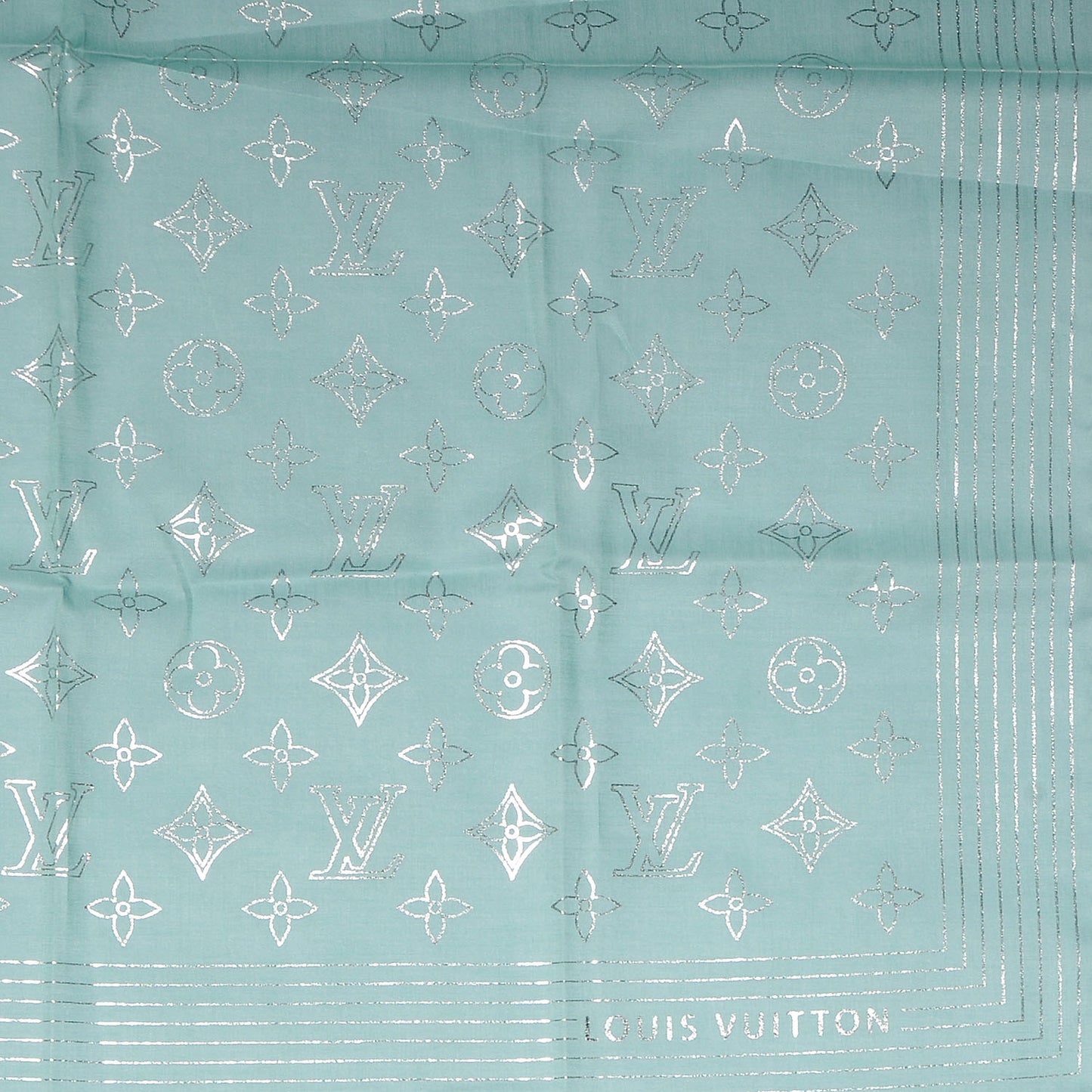 Cotton Monogram Scarf Turquoise Silver