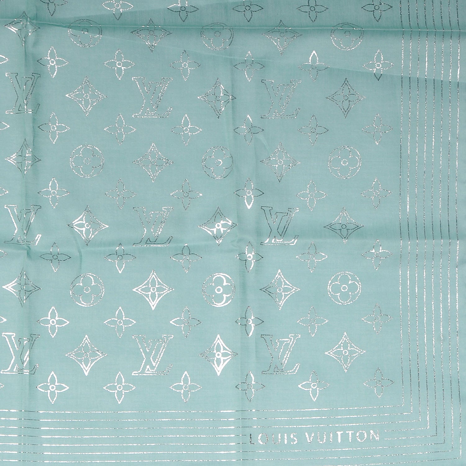 Louis Vuitton Cotton Monogram Scarf Turquoise Silver 4 of 5