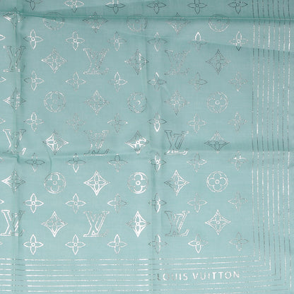 Louis Vuitton Cotton Monogram Scarf Turquoise Silver 4 of 5