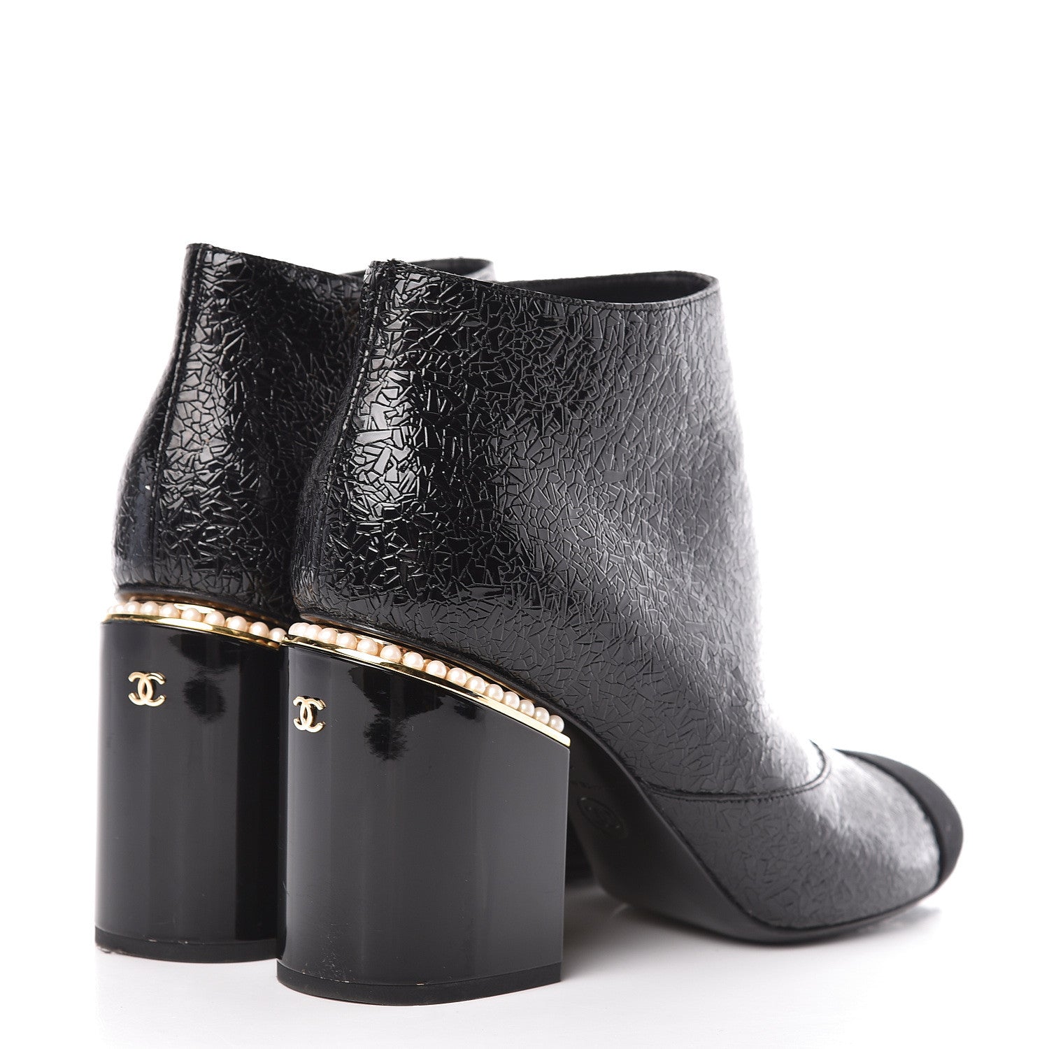 Chanel Patent Pearl Cap Toe Ankle Boots 39.5 Black 4 of 12