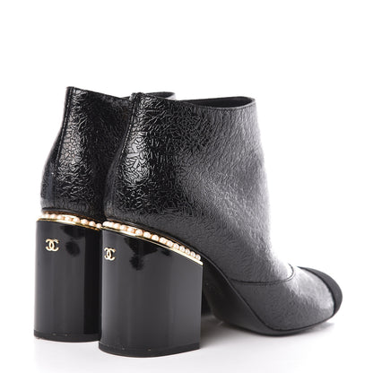Chanel Patent Pearl Cap Toe Ankle Boots 39.5 Black 4 of 12