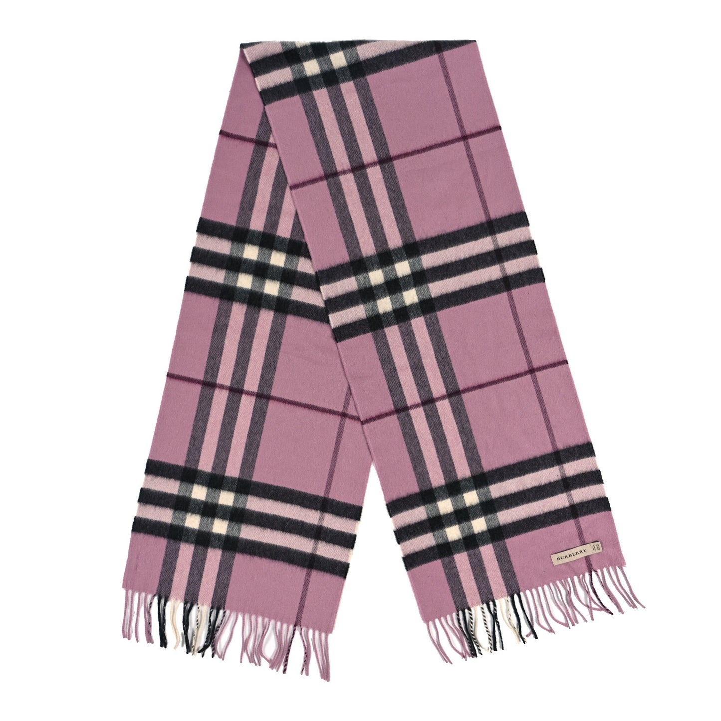 Cashmere Giant Icon Check Fringe Scarf Ash Rose
