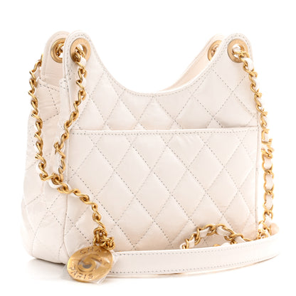 Chanel Shiny Crumpled Calfskin Quilted Small Wavy CC Hobo White 3 of 11