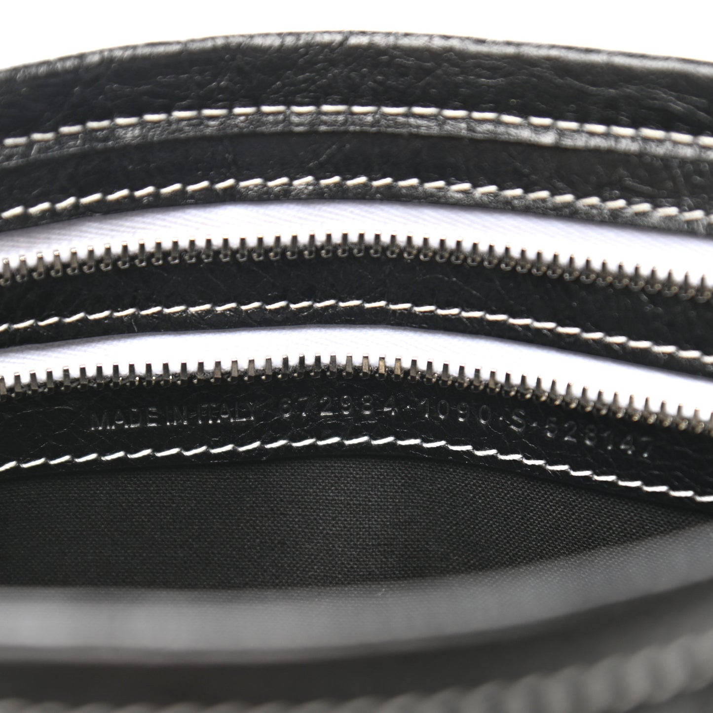 Agneau Arena Striped Patchwork Small Barbes Z Pouch with Handle Black White