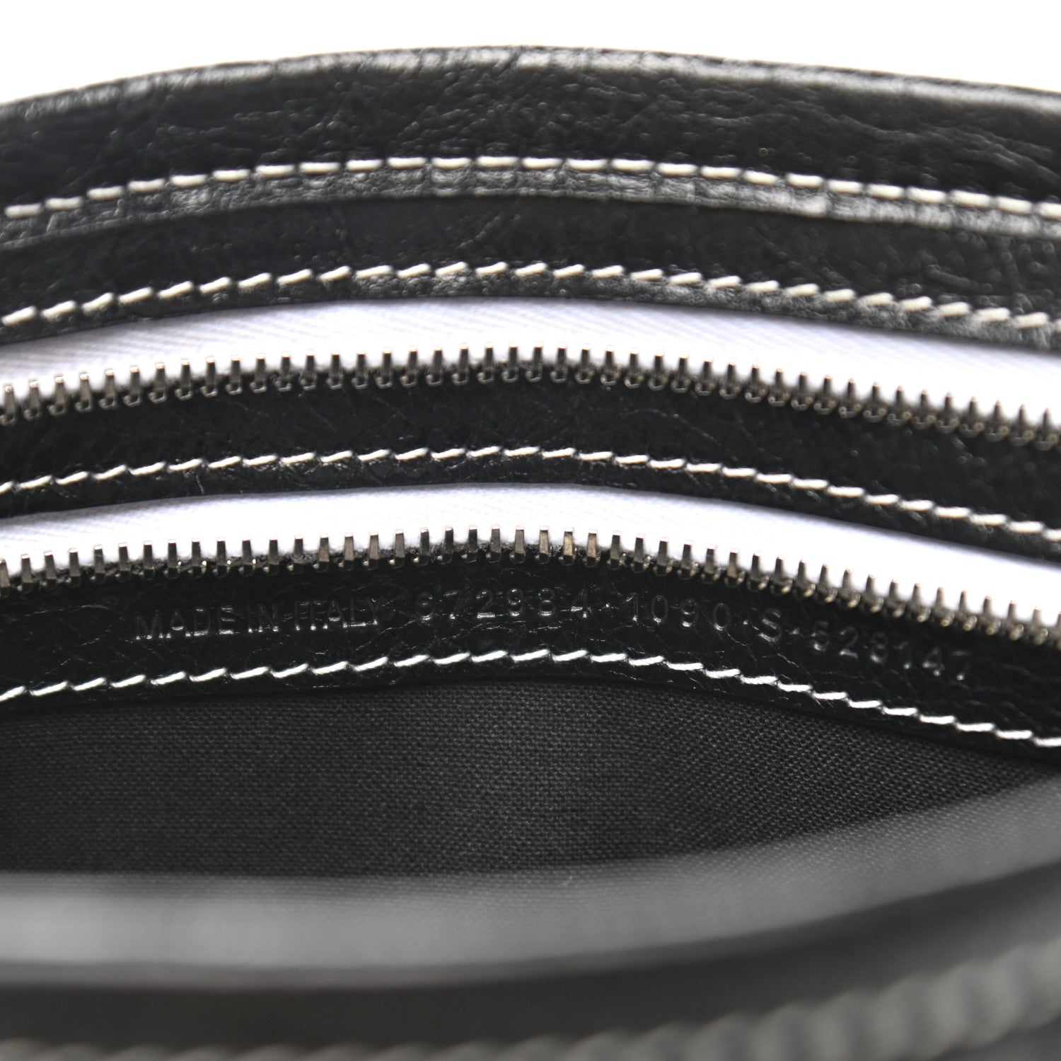 Balenciaga Agneau Arena Striped Patchwork Small Barbes Z Pouch with Handle Black White 8 of 8