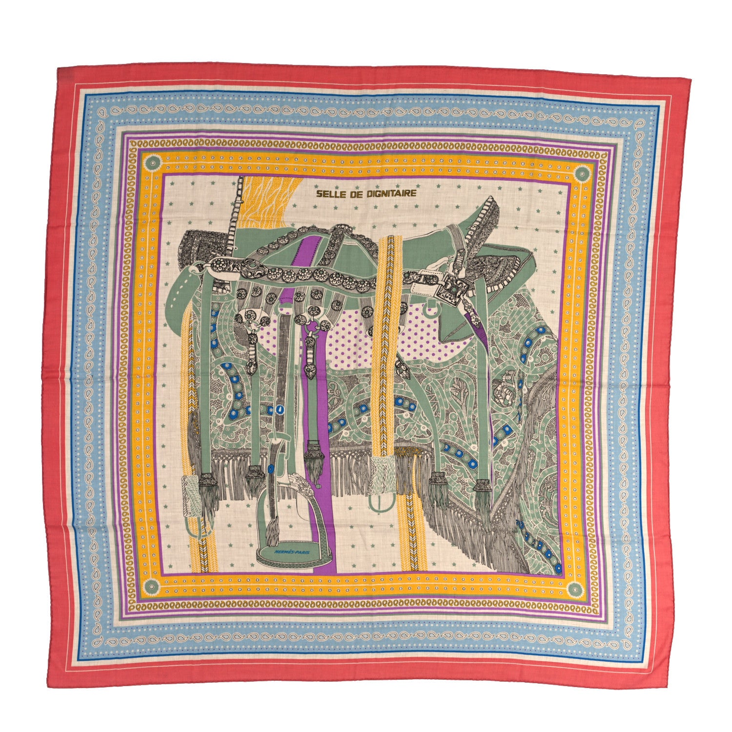 Hermes Cashmere Selle De Dignitaire Bandana Shawl 140 Vieux Rose Naturel 1 of 5