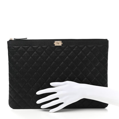 Chanel Lambskin Quilted Large Boy Zip Pouch Black 2 of 8