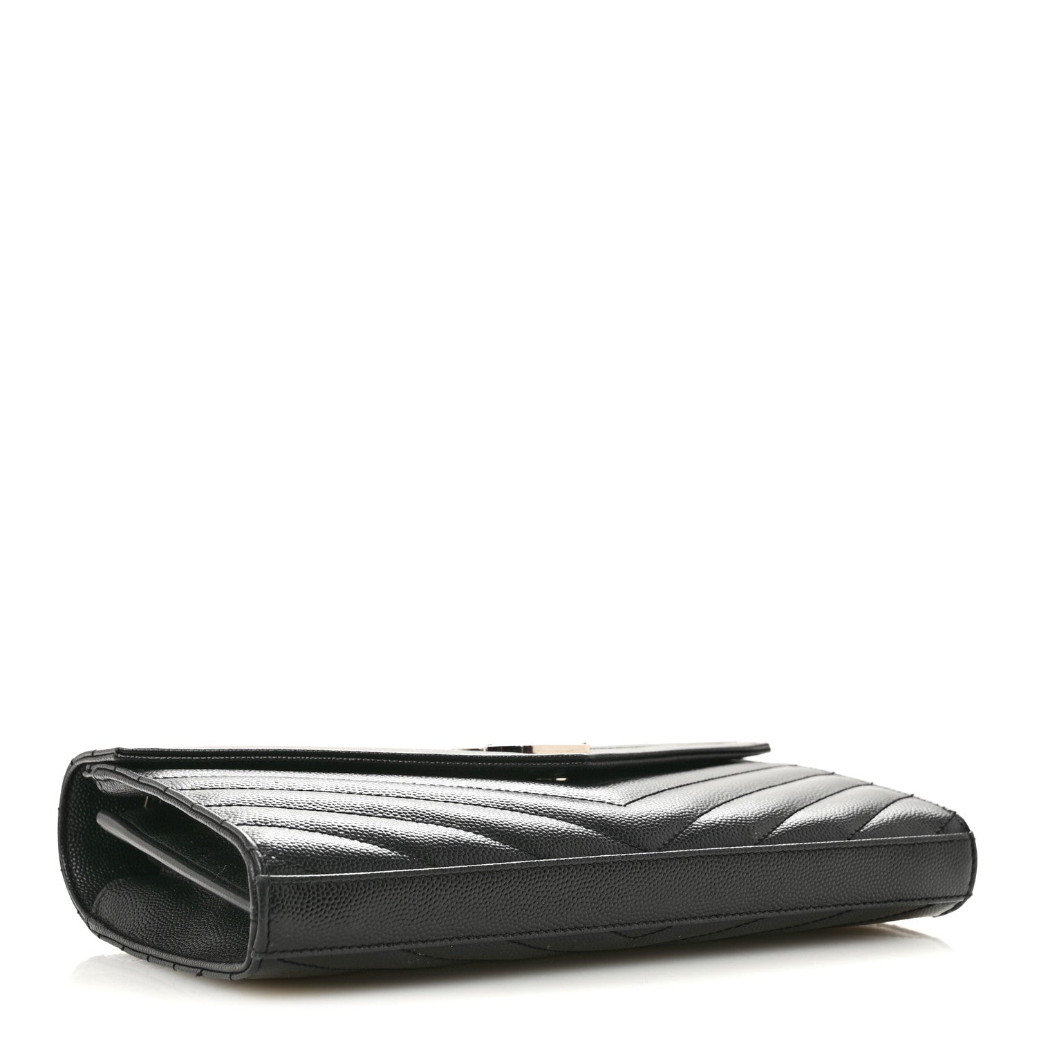 Saint Laurent Grain De Poudre Matelasse Chevron Monogram Chain Wallet Black 4 of 14