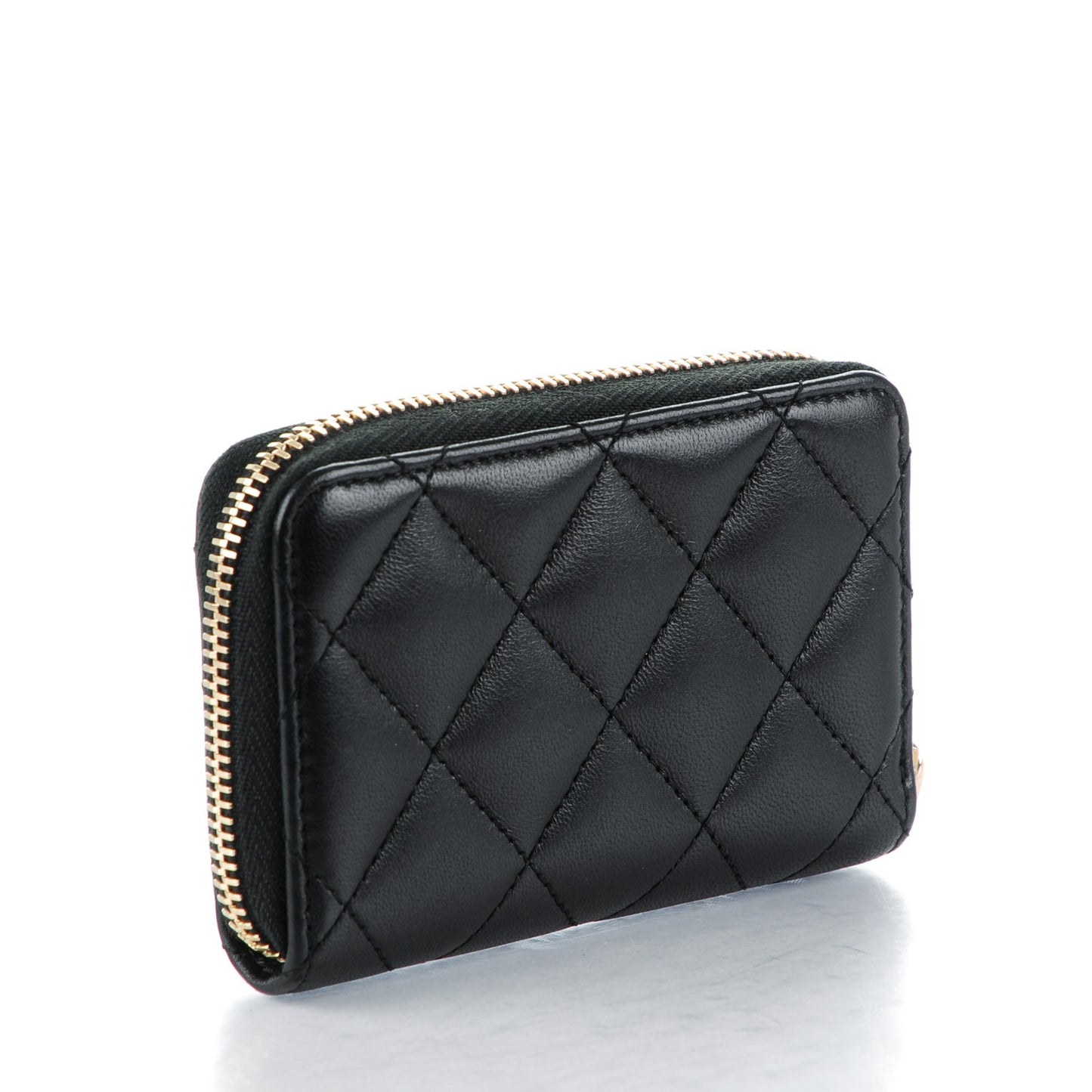Lambskin Quilted Zip Around Coin Purse Wallet Black