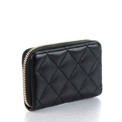 Chanel Lambskin Quilted Zip Around Coin Purse Wallet Black 3 of 7